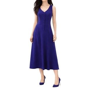 90s Vintage Purple Midi Dress Womens S 4 V Neck Button Front Sleeveless Bias Cut